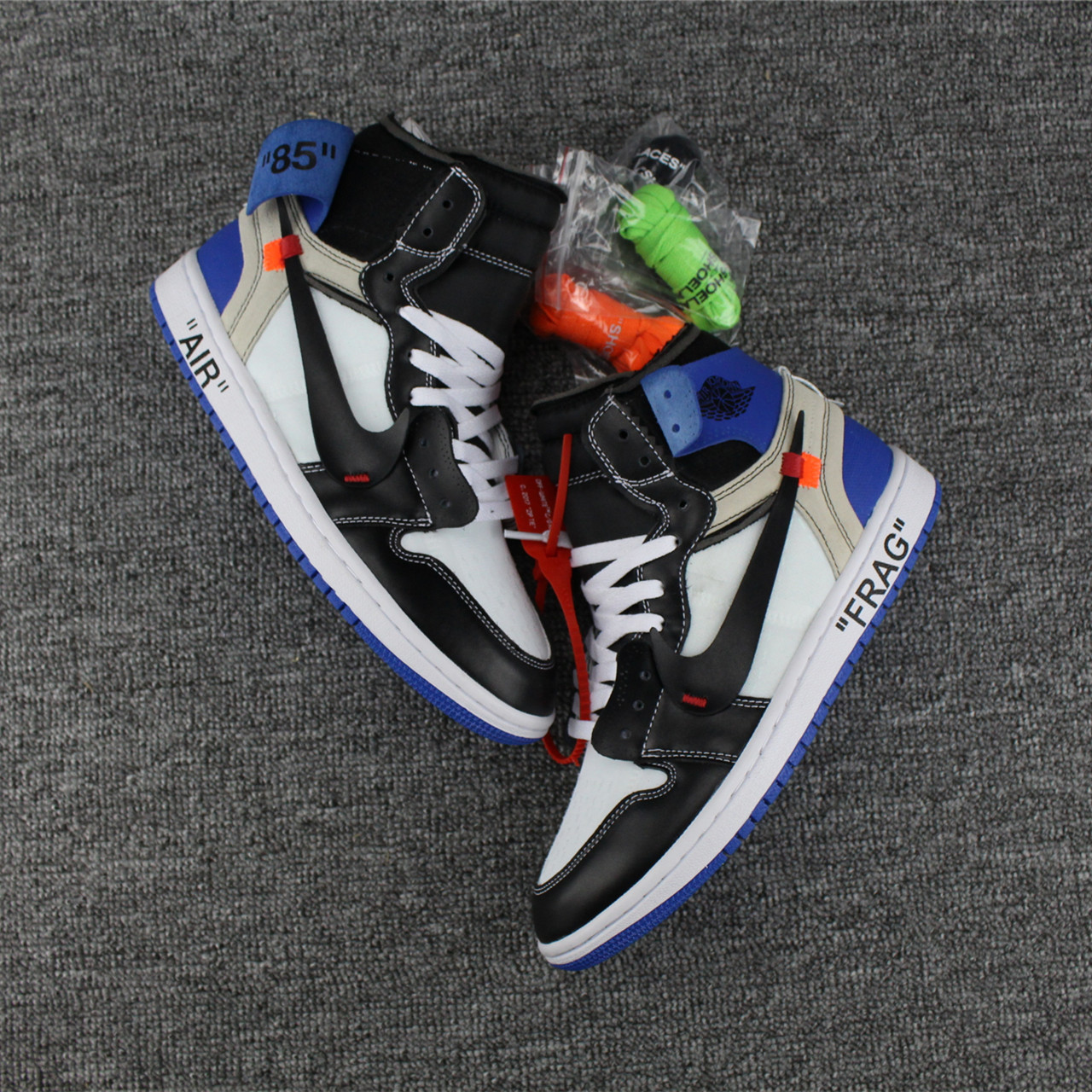 New OFF WHITE Fragment Air Jordan 1 Black White Blue Shoes - Click Image to Close